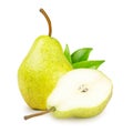 Pear with green leaves