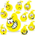 Pear icon cartoon with funny faces isolated