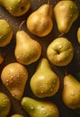 Pear Isolated on black Background. fresh Pear collection on stone background, top view. Tasty and healthy food