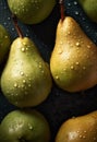 Pear Isolated on black Background. fresh Pear collection on stone background, top view. Tasty and healthy food