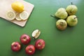 Pear, lemon, apple - mix of fruits for fresh juice Royalty Free Stock Photo