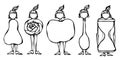 Pear, Lollipop, Apple, Spoon, Hourglass Women Body Type Figure Shape Sketch. Hand Drawn Vector Illustration. Caricature. Savoyar D Royalty Free Stock Photo