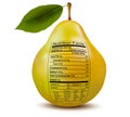 Pear with nutrition facts label. Concept of health