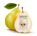 Pear with nutrition facts label. Concept of health Royalty Free Stock Photo