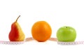 Pear, orange and apple measured the meter