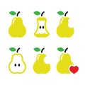 Pear, pear core, bitten, half vector icons Royalty Free Stock Photo