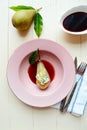 Pear in red wine with blue cheese Royalty Free Stock Photo
