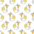 Pear Seamless pattern. One line drawing organic fruit background Royalty Free Stock Photo