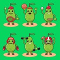 Cartoon of cute Pear doing sport set