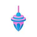 Pear-shaped spinning top. Plastic whirligig in blue-pink colors. Children toy. Item for kids game. Flat vector icon