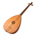 Pear-shaped string instrument with rosette and six strings on white background lute Royalty Free Stock Photo
