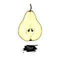 Pear slice vector drawing. Isolated hand drawn object on white b