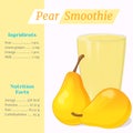 Pear smoothie recipe. Menu element for cafe or restaurant with ingridients and nutrition facts in cartoon style. For Royalty Free Stock Photo