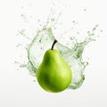 Green Pear With Water Splash On White Background Royalty Free Stock Photo