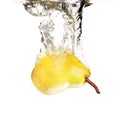 Pear with water splash on white Royalty Free Stock Photo