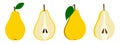 Pear yellow. Cartoon flat style. Isolated on a white background. Vector illustration. Sliced fruit with seeds. Royalty Free Stock Photo