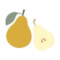 Pear yellow. Cartoon flat style. Isolated on a white background. Vector illustration. Royalty Free Stock Photo