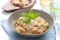 Pearl barley risotto with Parmesan cheese and basil Royalty Free Stock Photo