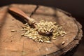 Pearl barley with wooden spoon close . Royalty Free Stock Photo