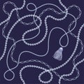 Pearl chain seamless on blue background. Fashion illustration. Seamless pattern abstract design. Vector