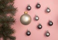 Pearl Christmas balls on the pink background