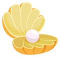Pearl in clam shell. Cartoon underwater fauna icon