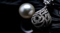 Pearl earring with silver detail, close-up. AI generated