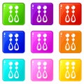 Pearl earrings icons set 9 color collection