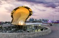 Pearl fountain and skyline of Doha