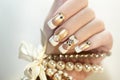 Pearl French manicure. Royalty Free Stock Photo