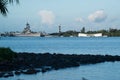 Pearl harbor with USS Arizona Memorial and USS Missouri battleship