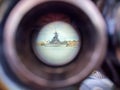 Pearl Harbour, Oahu, October 27th, 2021 The view of USS Missouri through submarine periscope