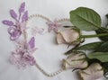 Pearl heart and macrame flowers with roses Royalty Free Stock Photo
