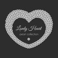 Pearl heart. Vector frame in heart shape. White pearls design.