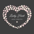 Pearl heart. Vector frame in heart shape. White pearls design.