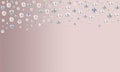 Diamonds and pearls raining from top on pink satin background