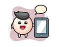 Pearl illustration cartoon holding a smartphone Royalty Free Stock Photo
