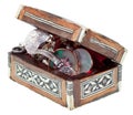 Pearl inlay wooden chest with jewels