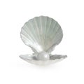 Pearl inside seashell isolated on white background