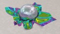 Pearl in a iridescent candy wrapper, modern art concept, 3D rendering