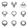 Pearl jewelry icon set, outline style