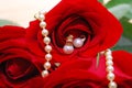 Pearl jewelry set in red roses