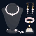 Pearl jewerly vector collection - necklace, earrings, ring and bracelet