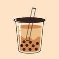 Pearl milk tea isolated on a blue background. black pearls is Taiwanese.