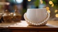 pearl necklace in accessories store, jewerly presentation