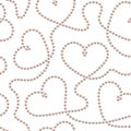 Pearl necklace. Chain of white pearls. Seamless pattern. Strands of white beads. Thread of pearls. Pearl hearts. Design for weddin