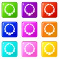 Pearl necklace icons set 9 color collection