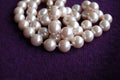 Pearl necklace piled on purple cashmere background Royalty Free Stock Photo