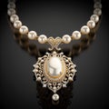 A pearl necklace with swarovski stones and a pendant. Generative AI