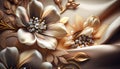 Pearl ornament satin broach. Luxury diamond jewelry closeup flowers.